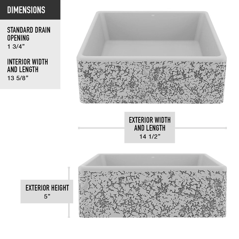 Fregadero de baño Vigo VG04051 Aster gris ceniza 14-1/2" cuadrado de piedra fundida Foto 3 de 4