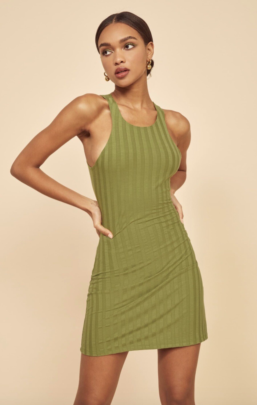 Reformation Mel Ribbed Body-con Green Dress Size Medium