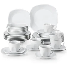 MALACASA 36-Piece Porcelain Dinnerware Set for 6 Gray-white Plates Bowls & Cups