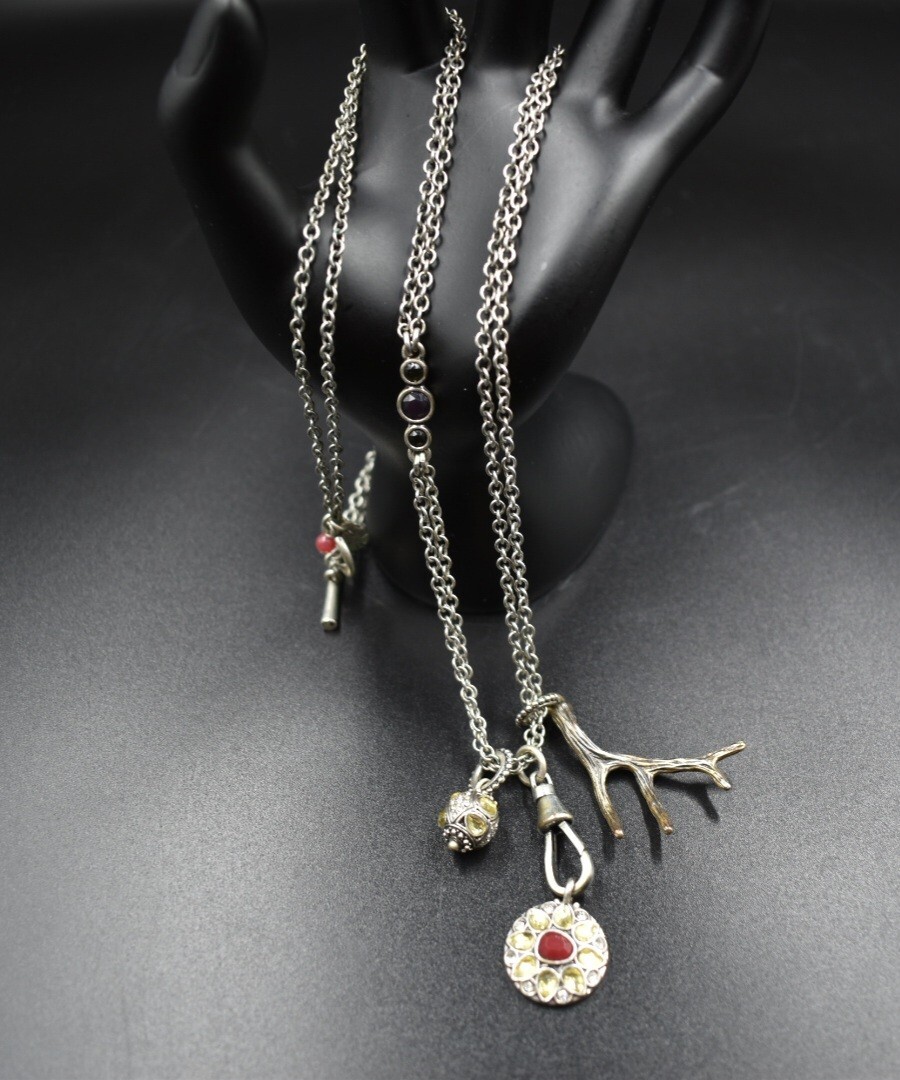 LUCKY BRAND Dangle Pendant Antler Rhinestone Antique SilverTone