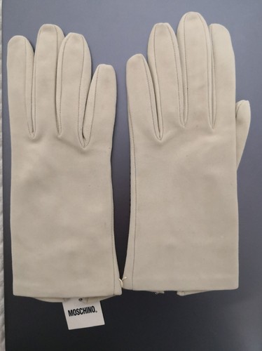 Guanti donna Moschino pelle scamosciata avorio misura 7. Nuovi con etichetta