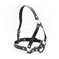 PU Leather Full Head Harness Belt O-Ring Open Mouth Gag Oral Roleplay Slaves