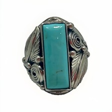 Navajo Handmade Sterling Silver Ring With Kingman Mine Turquoise, Size 6