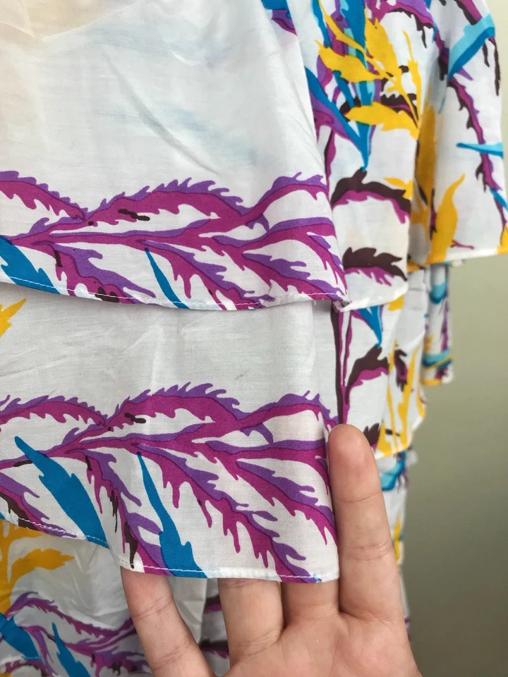 Julie Brown sz 0 Cotton Silk Tiered Ruffle Flounce Coral Print Dress Sundress Foto 4 de 4