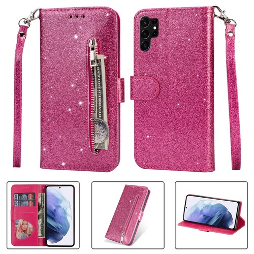 Shiny Leather Zip Wallet Case for Samsung S24/S23/S22/S21/A06/A16 w/Wrist Strap - Picture 41 of 46