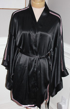 VICTORIA'S SECRET Kimono Short Robe Black Pink Sash Tie Side 90s satin XS S