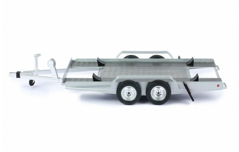 Auto Anhänger Trailer Transporter Hänger Doppelachser Rallye silber NEU IXO 118