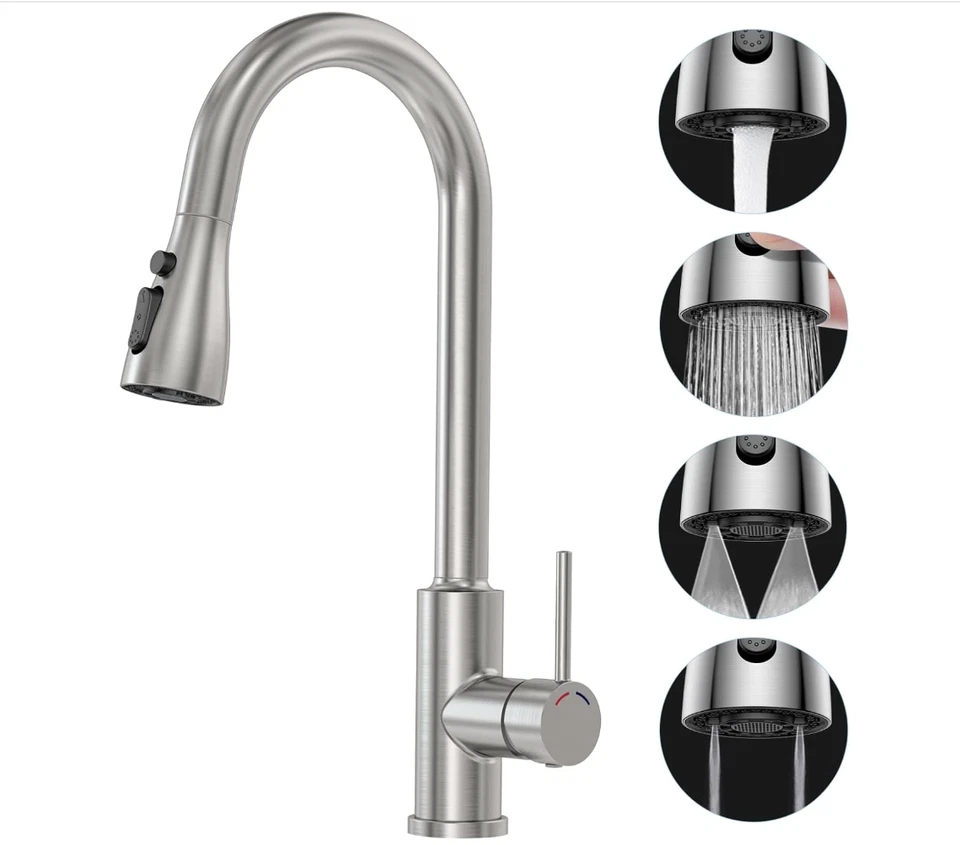 Kitchen mixer tap Nickel Silver Single Lever Pull-out Spray RRP £50 - OPEN BOX - Image 3 of 4