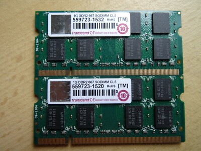 2x 1 GB DDR2 667 Mhz SO-DIMM Transcend Arbeitsspeicher Notebook Laptop
