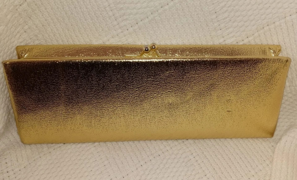 Verdadero Bolso sin asas vintage años 60 P🌲B dorado cojo cierre Kisslock Vacaciones Glam Foto 3 de 4