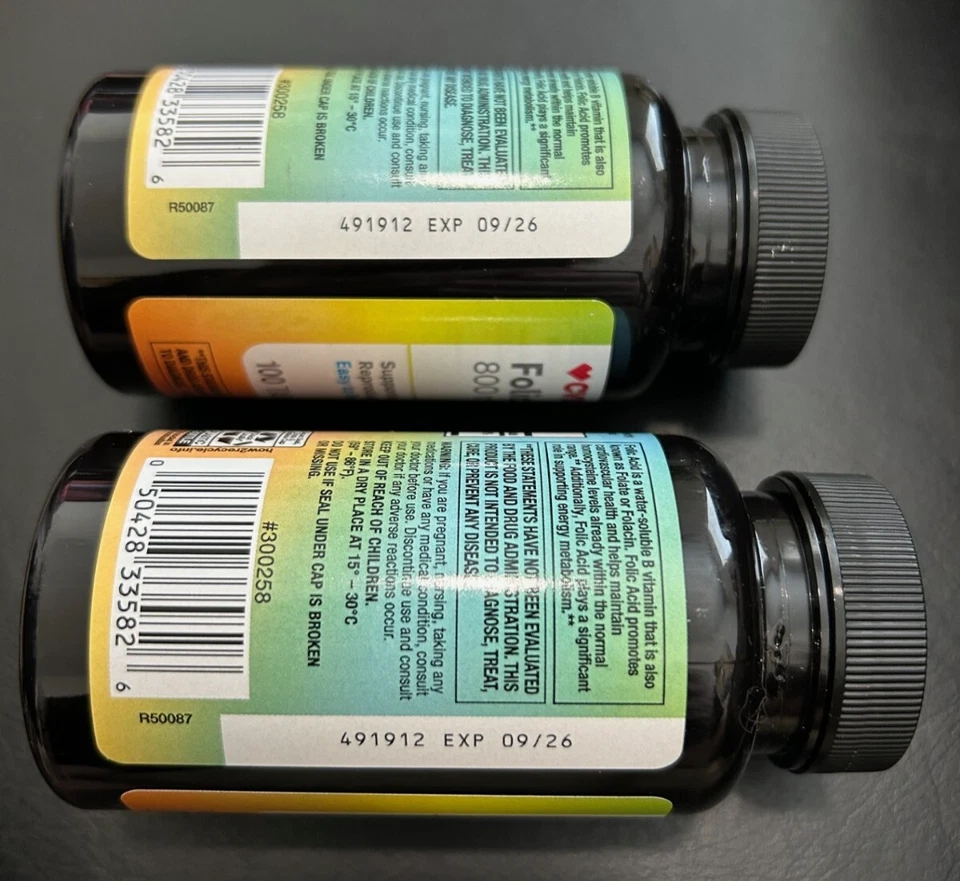 Lote 2 Suplemento Dietético CVS Health Ácido Fólico Folato 800 mcg 200 Ct (100 ea) Foto 3 de 3