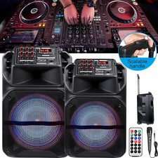 Portable Bluetooth Speaker 12"/ 15" Subwoofer Heavy Bass Sound PA System FM AUX