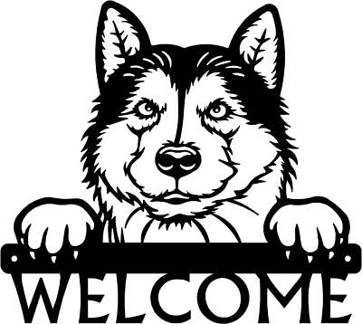 Alaskan Malamute Detailed Dog Face Welcome Sign  - Made in America - Outdoor Dec
