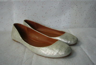 Via Spiga Metallic Silver Ballet Flats Linen Lthr 7 Round Toe Textured Classic
