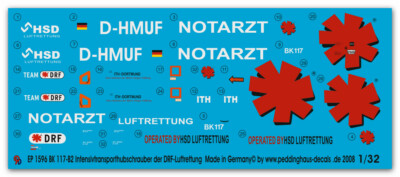 Peddinghaus-Decals 1/32 1596 BK 117-B2 Rescue-helicopter (ITH) der DRF-Luftrettu