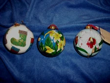 Lot of 3  Inside Reverse Painted Glass Christmas Holiday Ball Ornaments