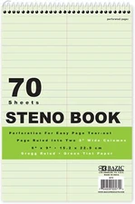 BAZIC 80 Ct. 6" X 9" Green Tint Gregg Ruled Steno Book,Note Pads