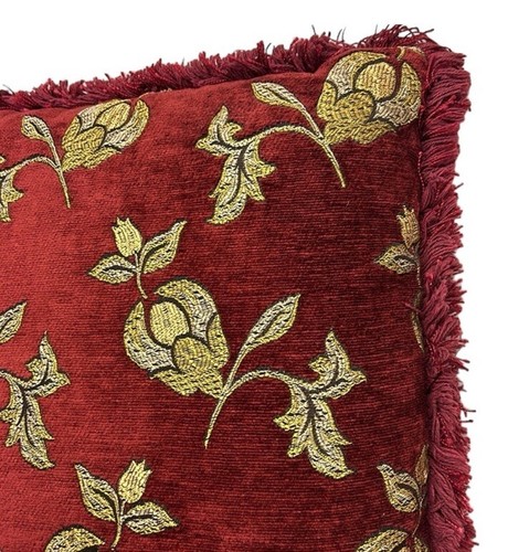 Vintage Bess Chenille Pillow Decorative Fringe Embroidered Red/Gold - Picture 4 of 9