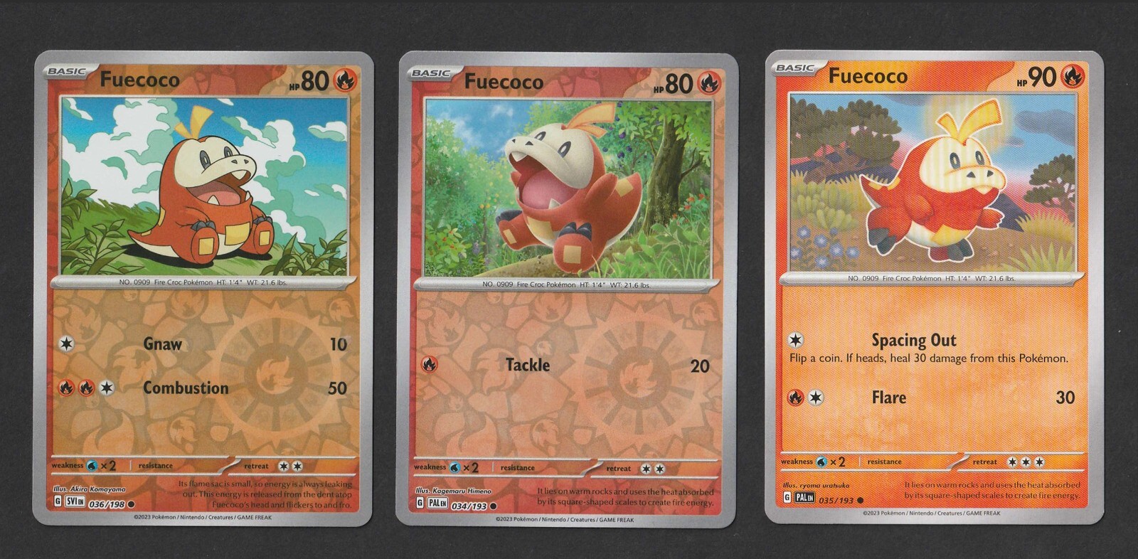 Fuecoco Pokemon Card Collection Set of 3 English Cards Fire Type Holo Reverse