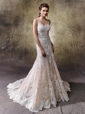 Enzoani Lotus Wedding Dress Gown 14 Ivory Nude Lace Organza Tulle Illusion Beads