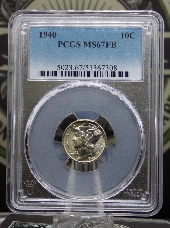 1940 "P" Mercury SILVER Dime 10c PCGS MS67 FB #308 *FULL BANDS* Gem BU Unc ECC&C - Image 3 of 4