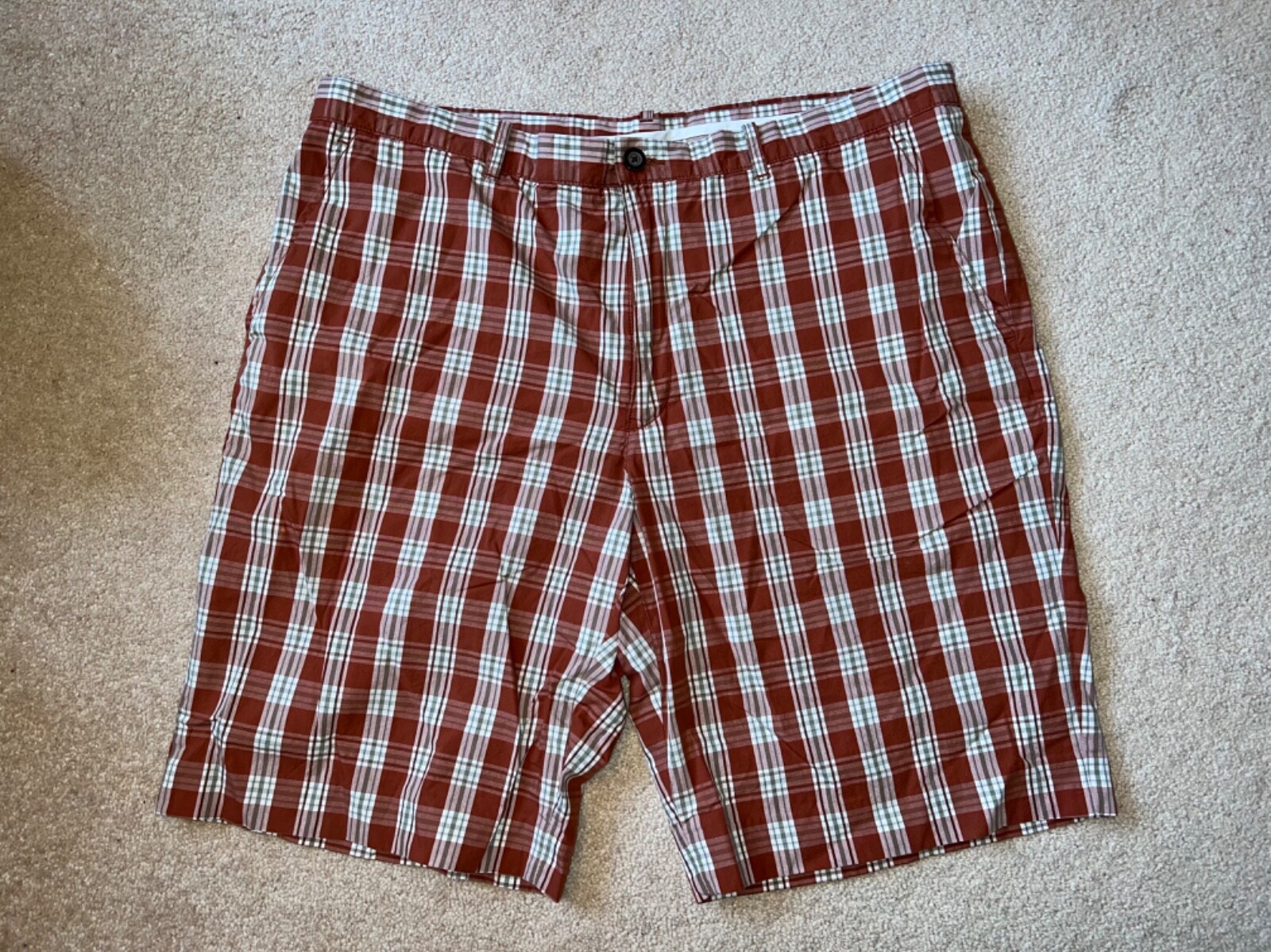Shorts - Perry Ellis - Rust Brown/White Plaid -Flat Front - Casual Mens- Sz 36-image