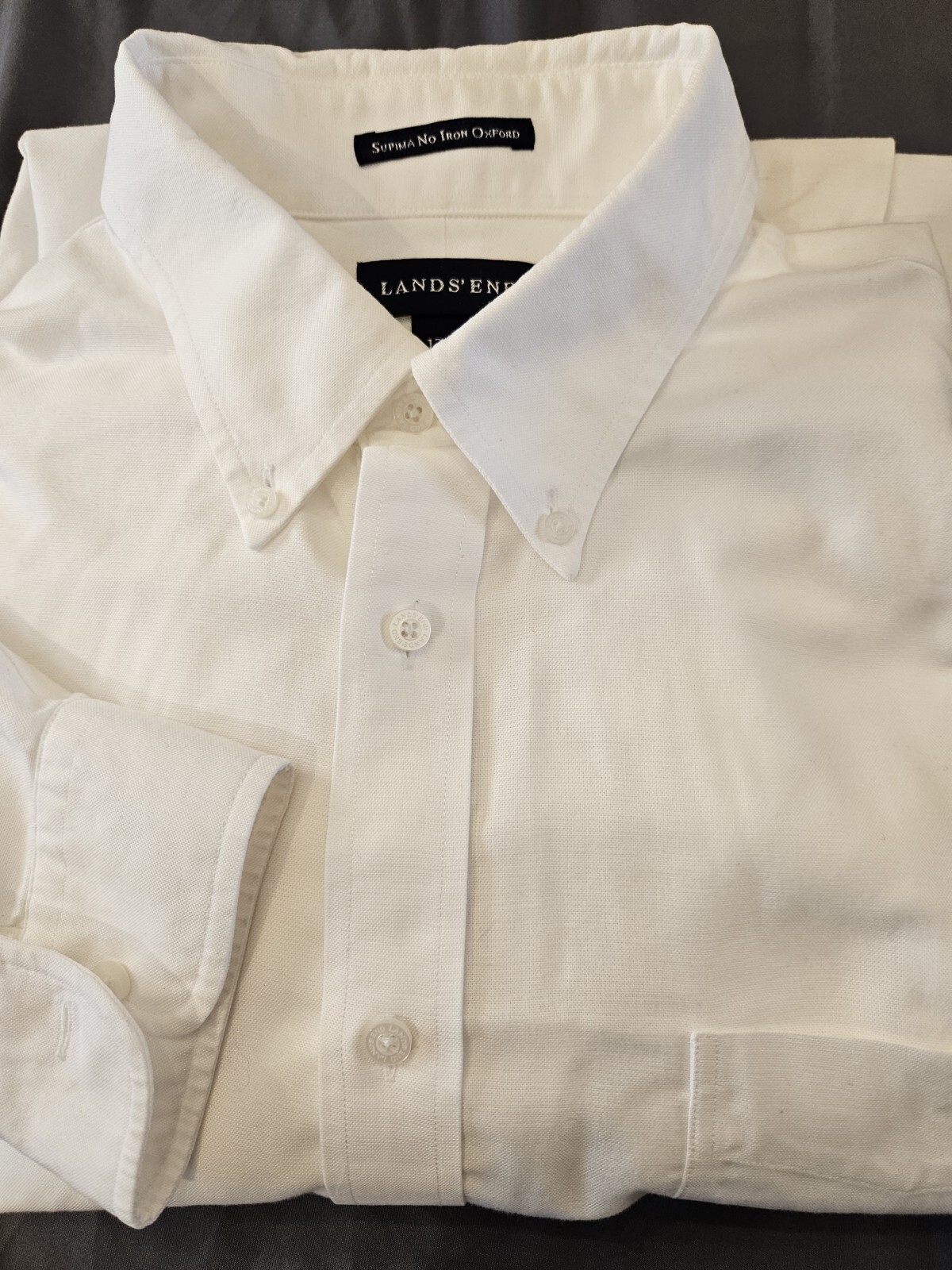 Lands End Dress Shirt Men's 1735 Solid White NonIron Supima Oxford eBay
