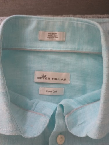 Camisa Peter Millar Crown Cool 100 % lino azul manga larga abotonada mediana - Imagen 14 de 15
