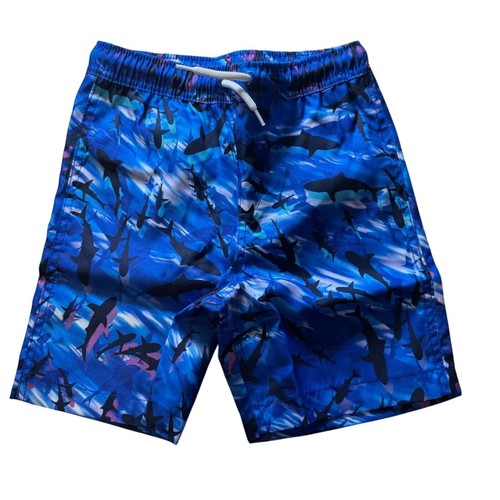 Lands End Printed Cool Sharks Swim Trunks Boys' Size XS Blue & Black NEW - Picture 3 of 7