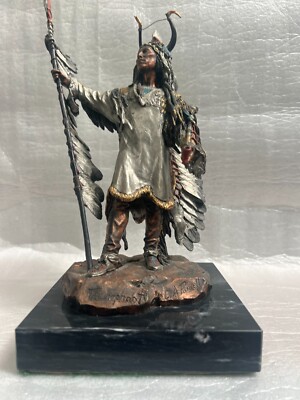 C.A. Pardell ''Triumphant'' Bronze, Pewter & 24K Native American Statue