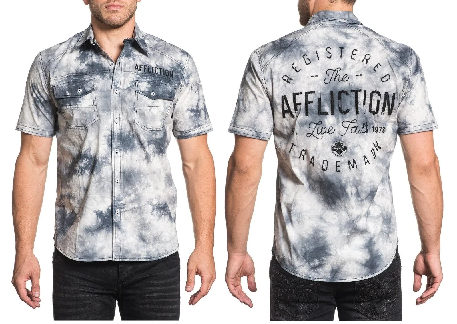 Affliction Men's Button Down Shirt Fly Wheel Embroidered Biker
Opens in a new window or tab