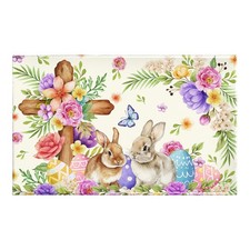 Colorful Easter Bunny Eggs Floral NonSlip Absorbent Bath Rug 32x20 Inch