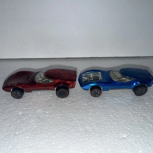 Hot Wheels Redline Torero 1968 Cars, 1 Red, 1 Blue Missing The Hood