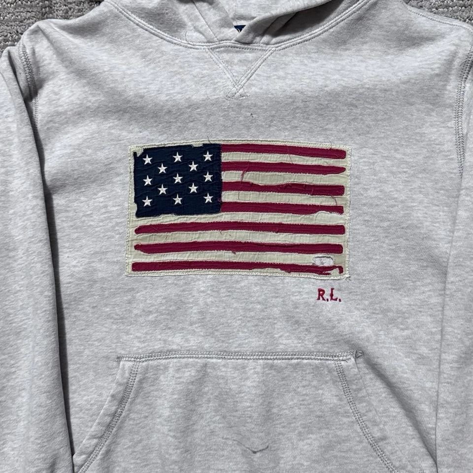 Sudadera con Capucha Polo Ralph Lauren Vintage Talla Juvenil Grande 14-16 Bandera Grande Gráfico EE. UU. Foto 3 de 4