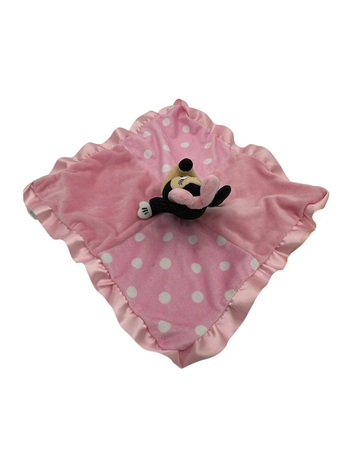 Disney Bebé Minnie Mouse Manta Borde Orejas Arrugadas Seguridad Lovey Rosa Blanco Foto 3 de 4