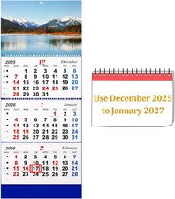 2026 Wall Calendar Monthly 3-Month Large Thick Blue-3