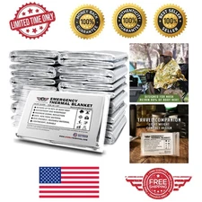 12-Pack Mylar Thermal Emergency Blankets - Space Blanket for Survival & Camping