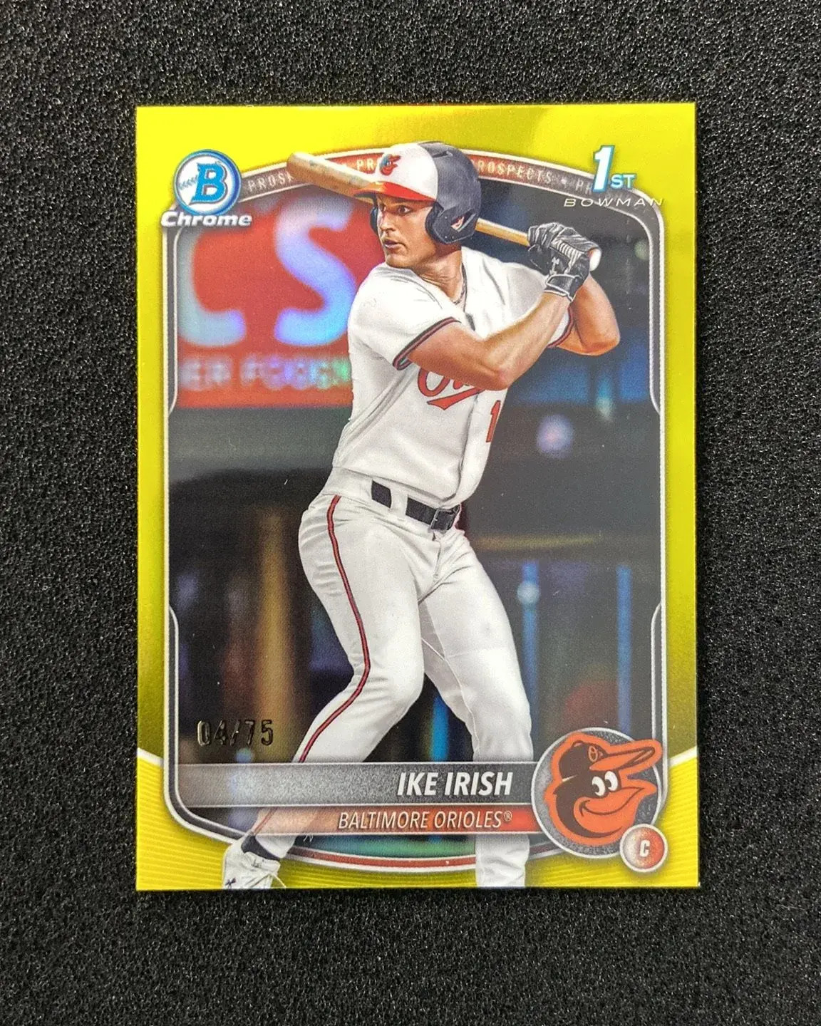 2025 Topps Bowman Draft Chrome Yellow #BDC-16 Ike Irish 1st 4/75 Orioles QI95