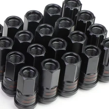 20x Open-End Black M12x1.25 25mmx45mm Lug+Lock Nut+Key for Conical Seat Wheel