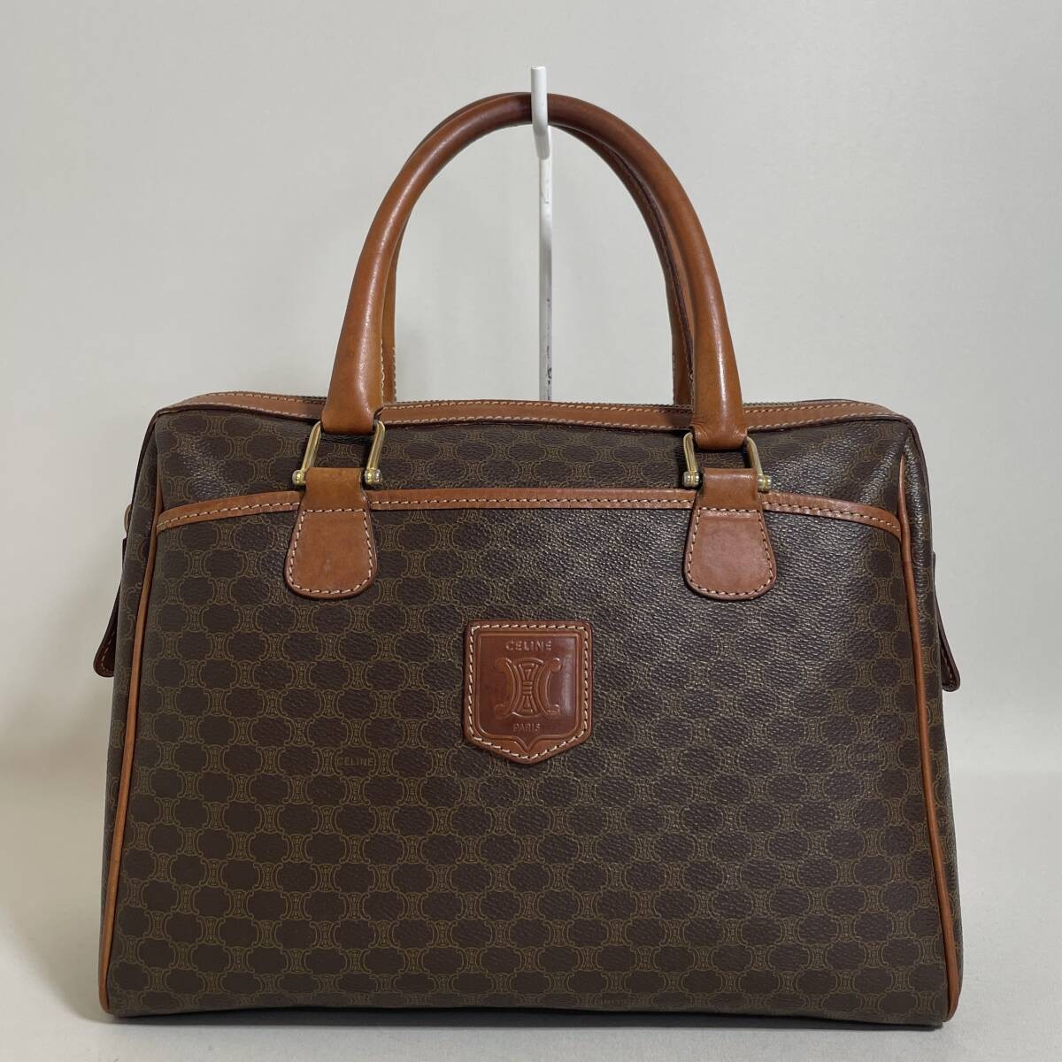 Celine Brown Macadam Pattern Leather Handbag Auth… - image 1