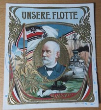Patriotische Vignette "UNSERE FLOTTE"  Weltkrieg Marine Schlachtschiff Admiral