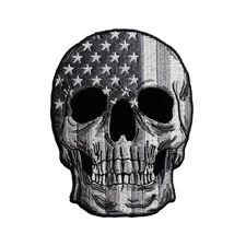 Patriotic American Skull Embroidered Iron On Patch - US USA America Flag 120-C