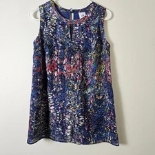 Cabi Sleeveless Blouse Womens Extra Small Blue Keyhol Stained Glass