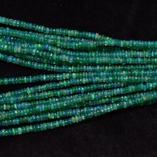 Green Ethiopian Opal Smooth Rondelle Beads, AAA Green Opal Plain Beads 3-4mm,