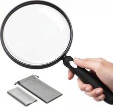 Large 10X Magnifying Glass - 5.12" Anti-Glare Lens, Non-Slip Handle for Reading