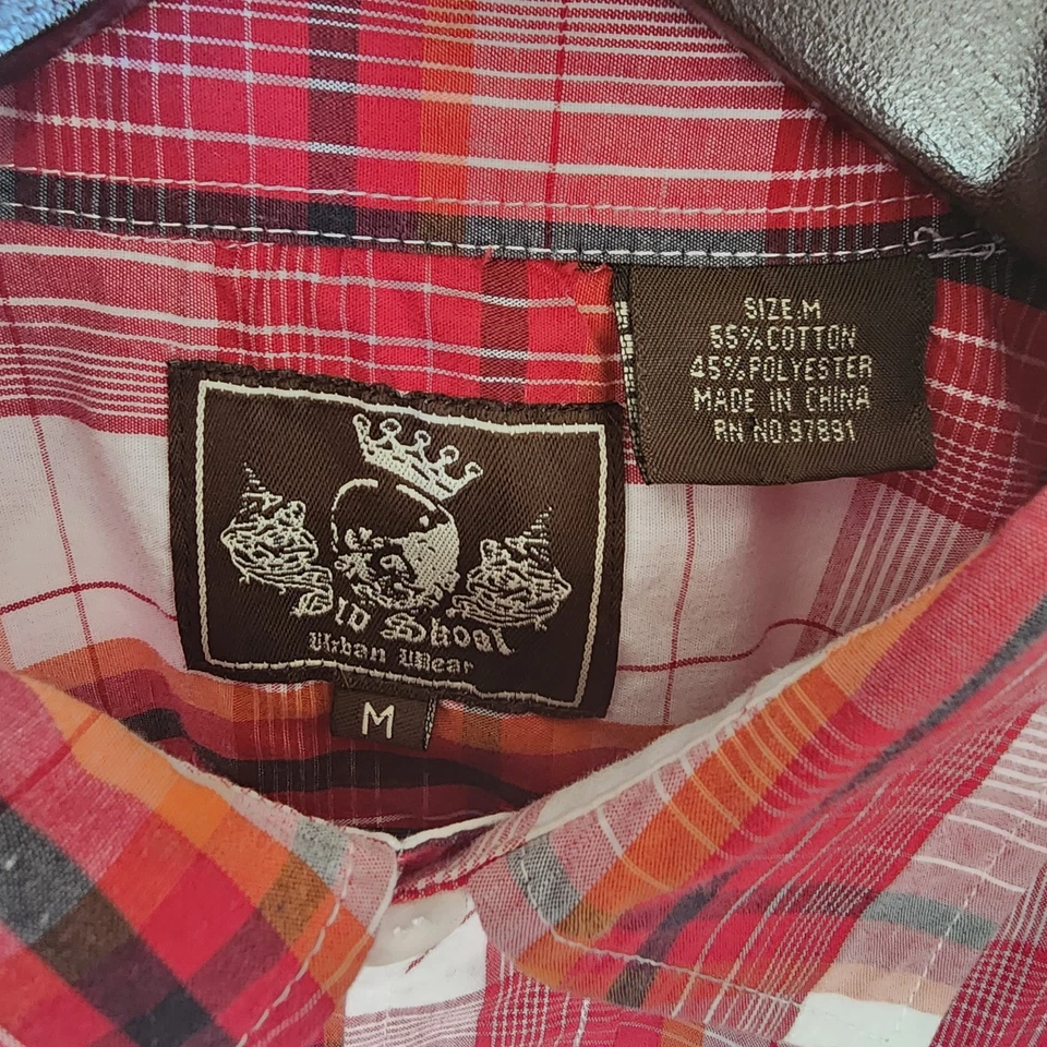 Camisa Old Skool Urban Wear roja a cuadros manga corta abotonada para hombre M gráfico de calavera Foto 2 de 4