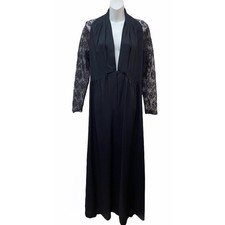 Vintage Black Goth Glam Sheer Lace Dress Low V Zipper Front Women Fit Size M