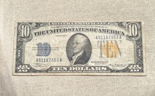 1934 A Series Ten Dollar Bill Silver Certificate Gold Seal Note For North Africa