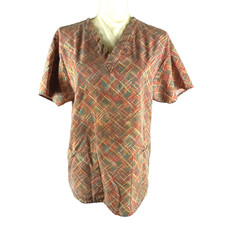 Crest Women's Scrub Top Size Medium Cotton Gray Red Older
