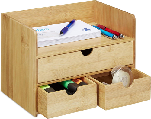 Desk Organizer, Portaoggetti in Bambù, Portaoggetti per Cancelleria, Organizer S - Foto 12 di 12